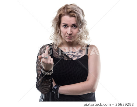 Unflappable woman with middle finger Unflappable woman with middle finger 26659298