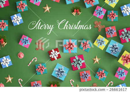 Merry Christmas and gift box on black background 26661617