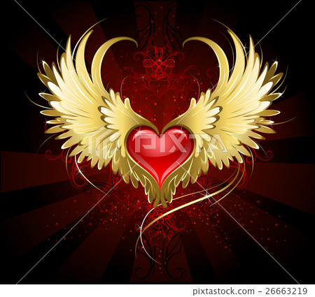 Red Heart with Golden Wings 26663219