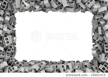 Rendering rectangular frame made of gray cinder 26663419
