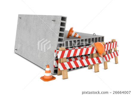 Rendering of traffic fences, cones, helmet and Rendering of traffic fences, cones, helmet and 26664007