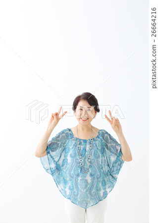 Women with V sign 26664216