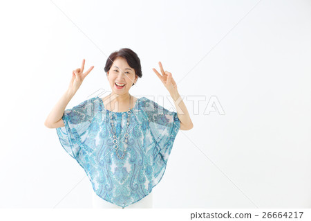Women with V sign 26664217