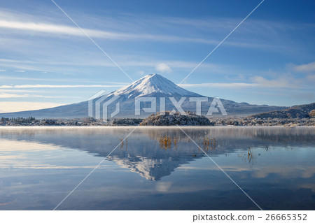 Japan travel,mt fuji and snow at Kawaguchiko lake 26665352