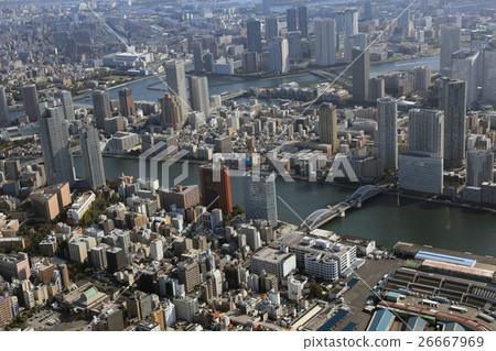 Aerial view of the Katsutakebashi area in the Sumidagawa river 26667969