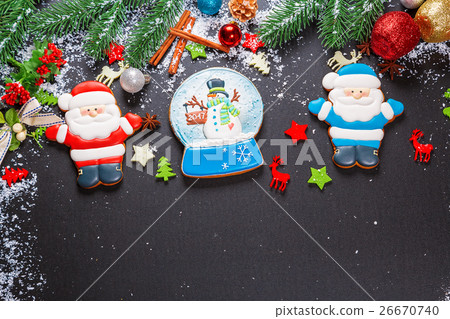 Christmas cookies with cone and fir festive decor 26670740