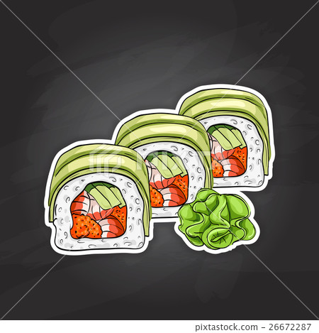 Vector sushi color sketch, Dragon roll Vector sushi color sketch, Dragon roll 26672287