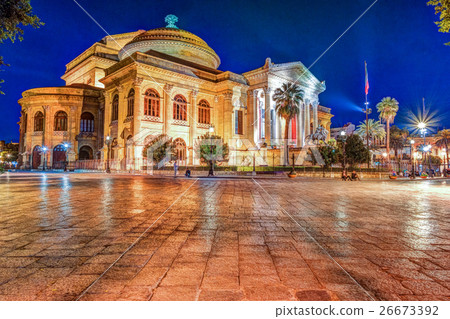 The evening view of Teatro Massimo - Opera and 26673392