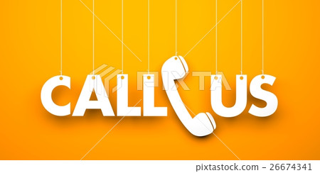 CALL US - word hanging on orange background CALL US - word hanging on orange background 26674341