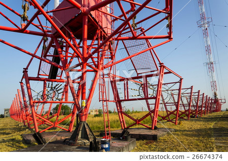 Communication wires at radio transmitter tower 26674374