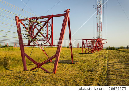 Communication wires at radio transmitter tower 26674375
