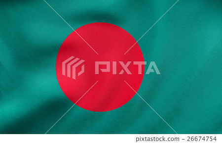 Flag of Bangladesh waving, real fabric texture 26674754