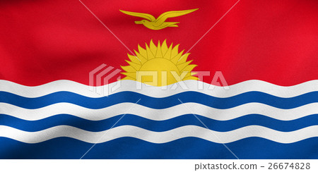 Flag of Kiribati waving, real fabric texture 26674828