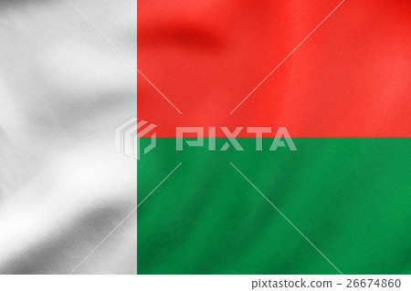 Flag of Madagascar waving, real fabric texture Flag of Madagascar waving, real fabric texture 26674860