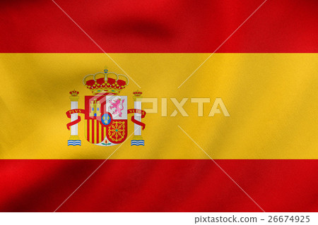 Flag of Spain waving, real fabric texture Flag of Spain waving, real fabric texture 26674925