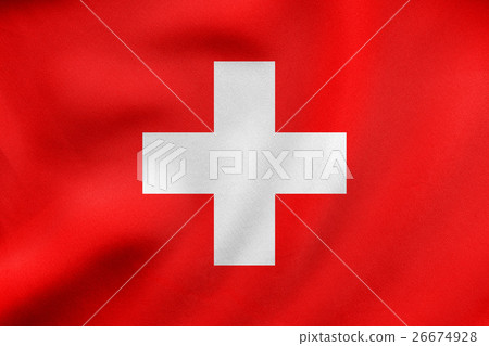Flag of Switzerland waving, real fabric texture 26674928