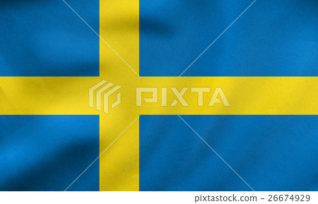 Flag of Sweden waving, real fabric texture 26674929
