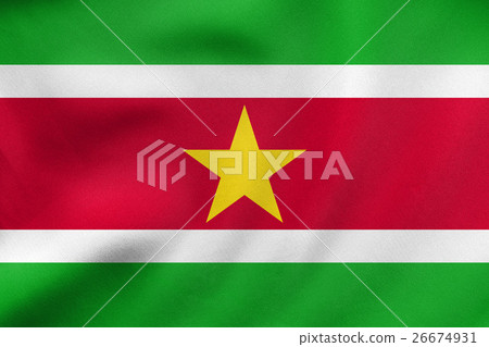 Flag of Suriname waving, real fabric texture 26674931