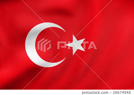 Flag of Turkey waving, real fabric texture 26674948
