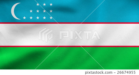 Flag of Uzbekistan waving, real fabric texture Flag of Uzbekistan waving, real fabric texture 26674955