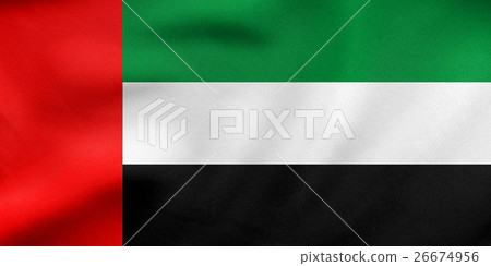 Flag of the UAE waving, real fabric texture Flag of the UAE waving, real fabric texture 26674956