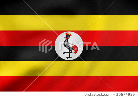 Flag of Uganda waving, real fabric texture 26674959