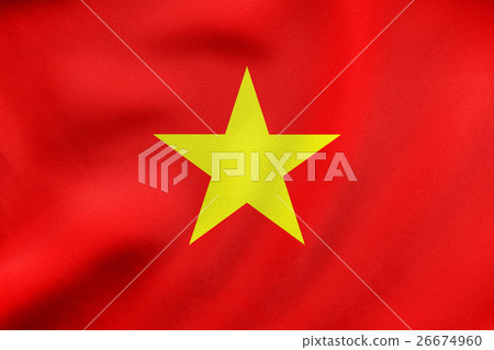 Flag of Vietnam waving, real fabric texture 26674960