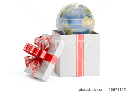 Open gift box with globe, 3D rendering 26675135