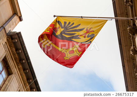 Geneva city, Switzerland.  Flag with coat of arms 26675317