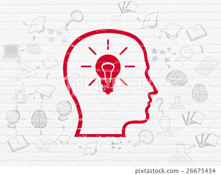Learning concept: Head With Lightbulb on wall-插圖素材 [26675434] - PIXTA圖庫