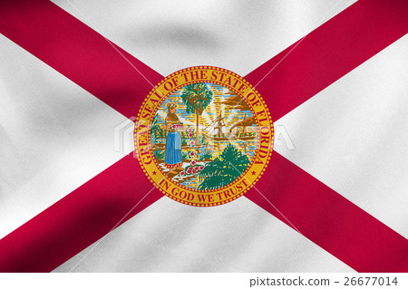 Flag of Florida waving, real fabric texture 26677014