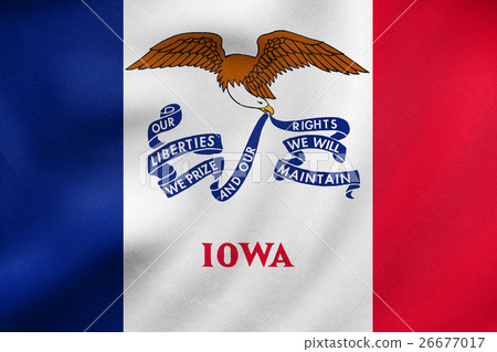 Flag of Iowa waving, real fabric texture 26677017