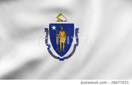 Flag of Massachusetts waving, real fabric texture 26677031