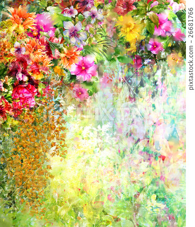 Abstract flowers watercolor painting. Spring Abstract flowers watercolor painting. Spring 26681766