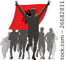 Athlete with the Albania flag at the finish 26682831