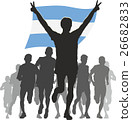 Athlete with the Argentina flag at the finish 26682833