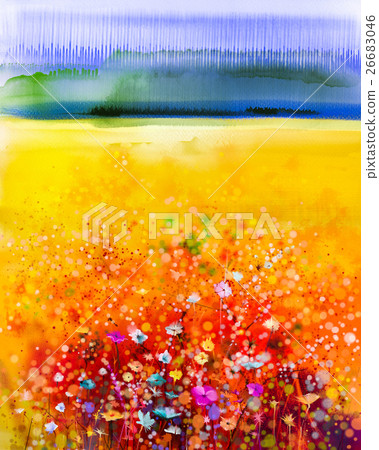 Abstract watercolor painting purple cosmos flower 26683046