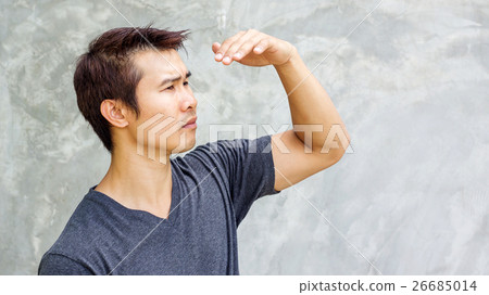 Man protect his eyes from sunlight. Man protect his eyes from sunlight. 26685014