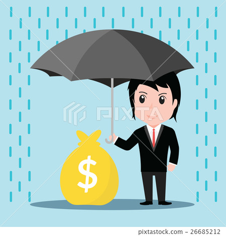 Businessman with umbrella in the rain protects - Stock Illustration ...