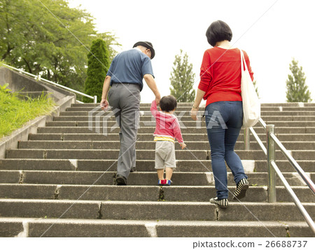 三代家庭的背影父親和女兒和孫子 三代家庭的背影父親和女兒和孫子 26688737