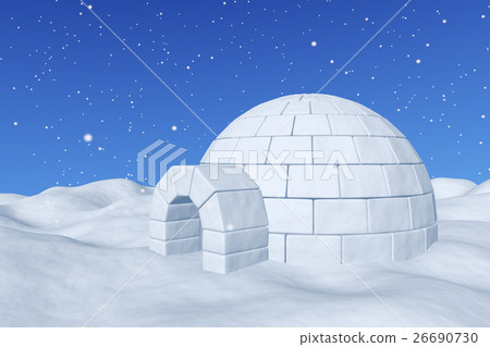 Igloo icehouse under blue sky with snowfall 26690730