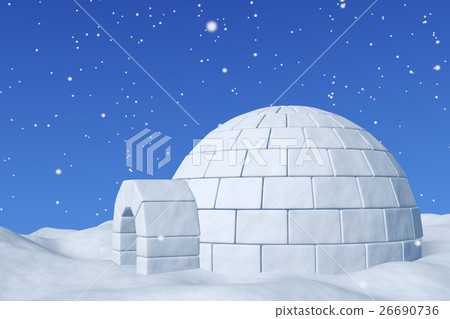 Igloo snowhouse under blue sky with snowfall 26690736