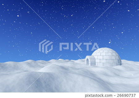 Igloo ice-house under blue sky with snowfall 26690737
