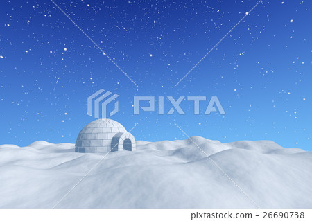 Igloo icehouse under blue sky with snowfall. 26690738
