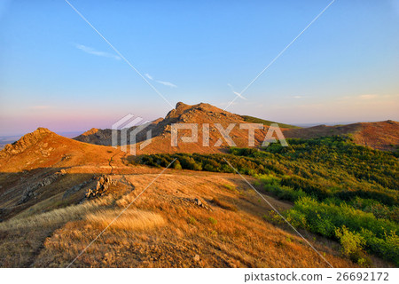 mountain landscape at sunset in Dobrogea, Romania 26692172