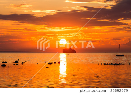 Cruise liner ship in sunset in sea 26692979