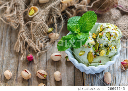 Delicate homemade ice cream with pistachios. 26693243