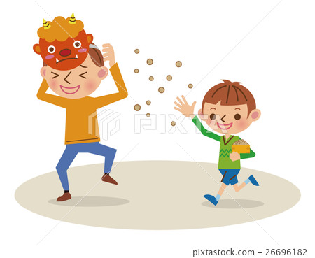 一個男孩與他的父親戴著一個惡魔的臉製作豆maki 26696182