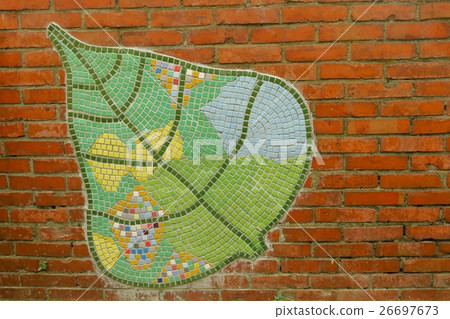 Mosaic red brick wall Mosaic red brick wall 26697673