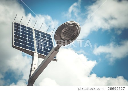 LED street light with solar cell and blue sky LED street light with solar cell and blue sky 26699327
